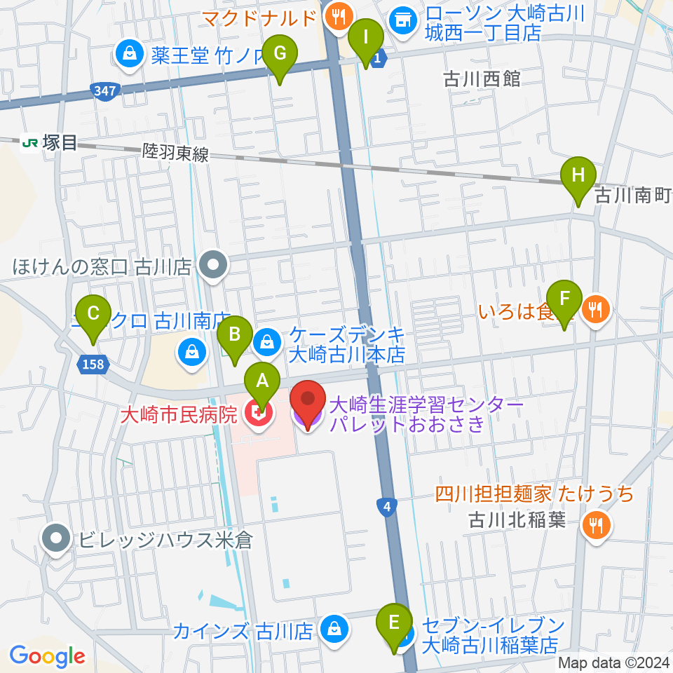 パレットおおさき周辺のコンビニエンスストア一覧地図