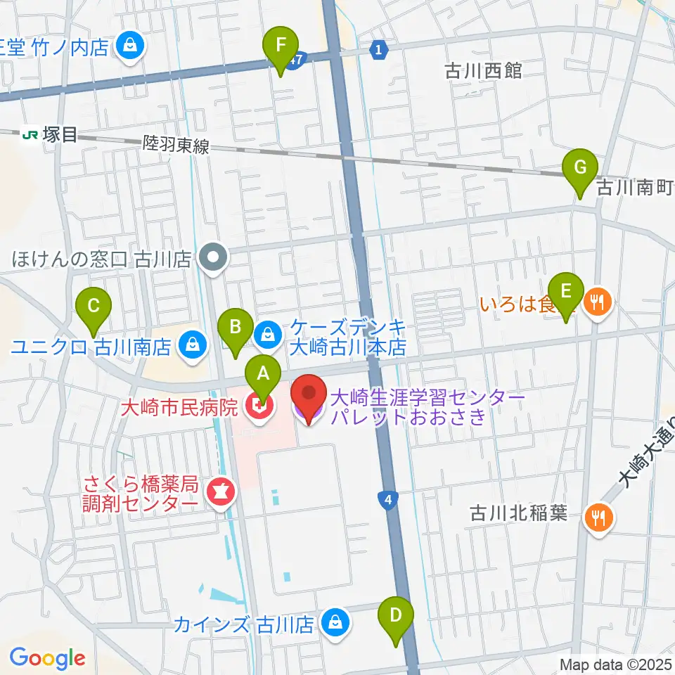 パレットおおさき周辺のコンビニエンスストア一覧地図
