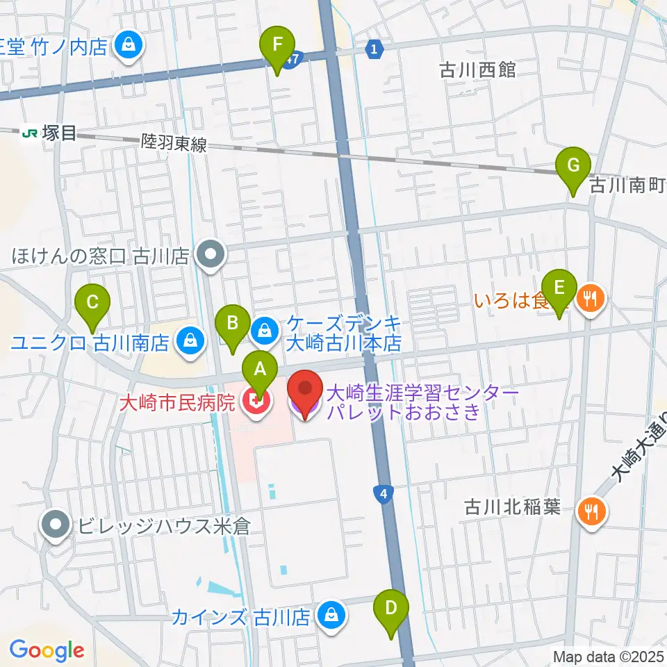 パレットおおさき周辺のコンビニエンスストア一覧地図