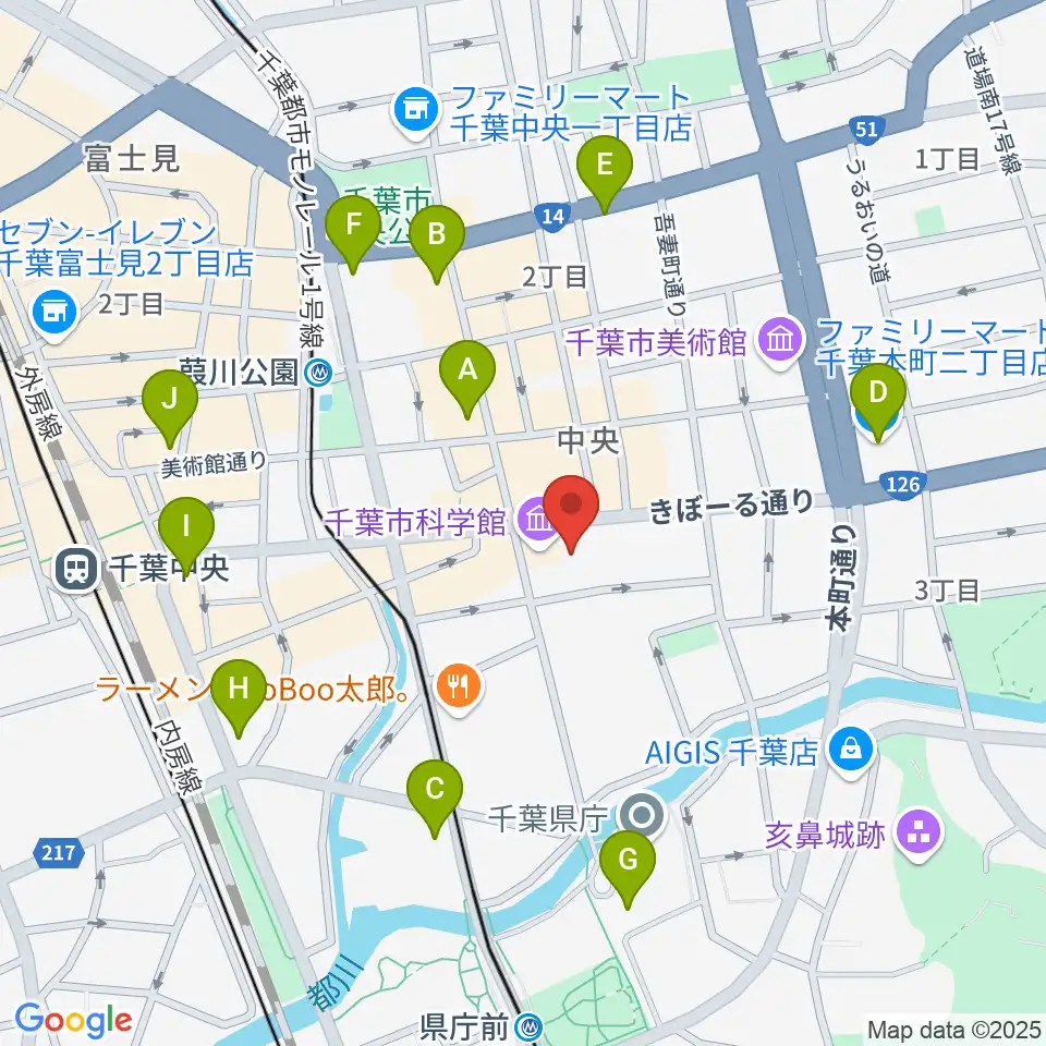 千葉市科学館周辺のコンビニエンスストア一覧地図