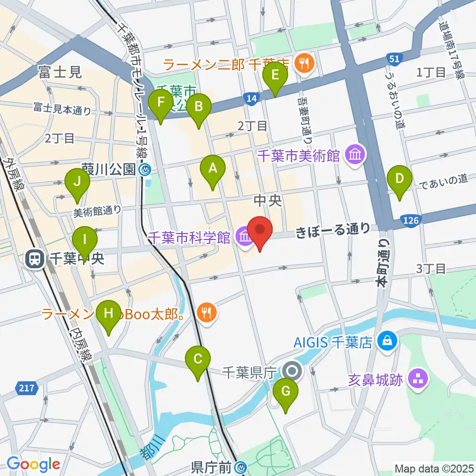 千葉市科学館周辺のコンビニエンスストア一覧地図