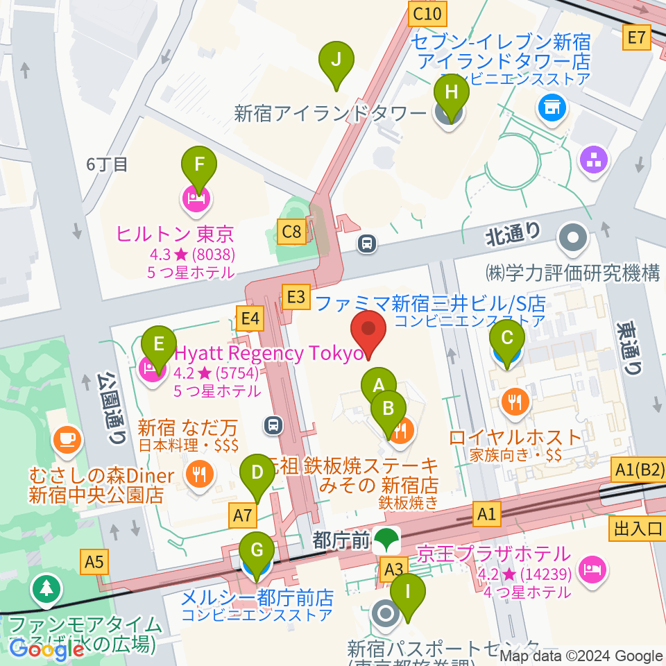 新宿住友ビル三角広場周辺のコンビニエンスストア一覧地図