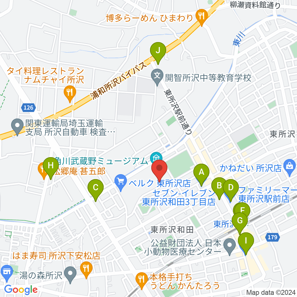 ところざわサクラタウン・ジャパンパビリオン周辺のコンビニエンスストア一覧地図