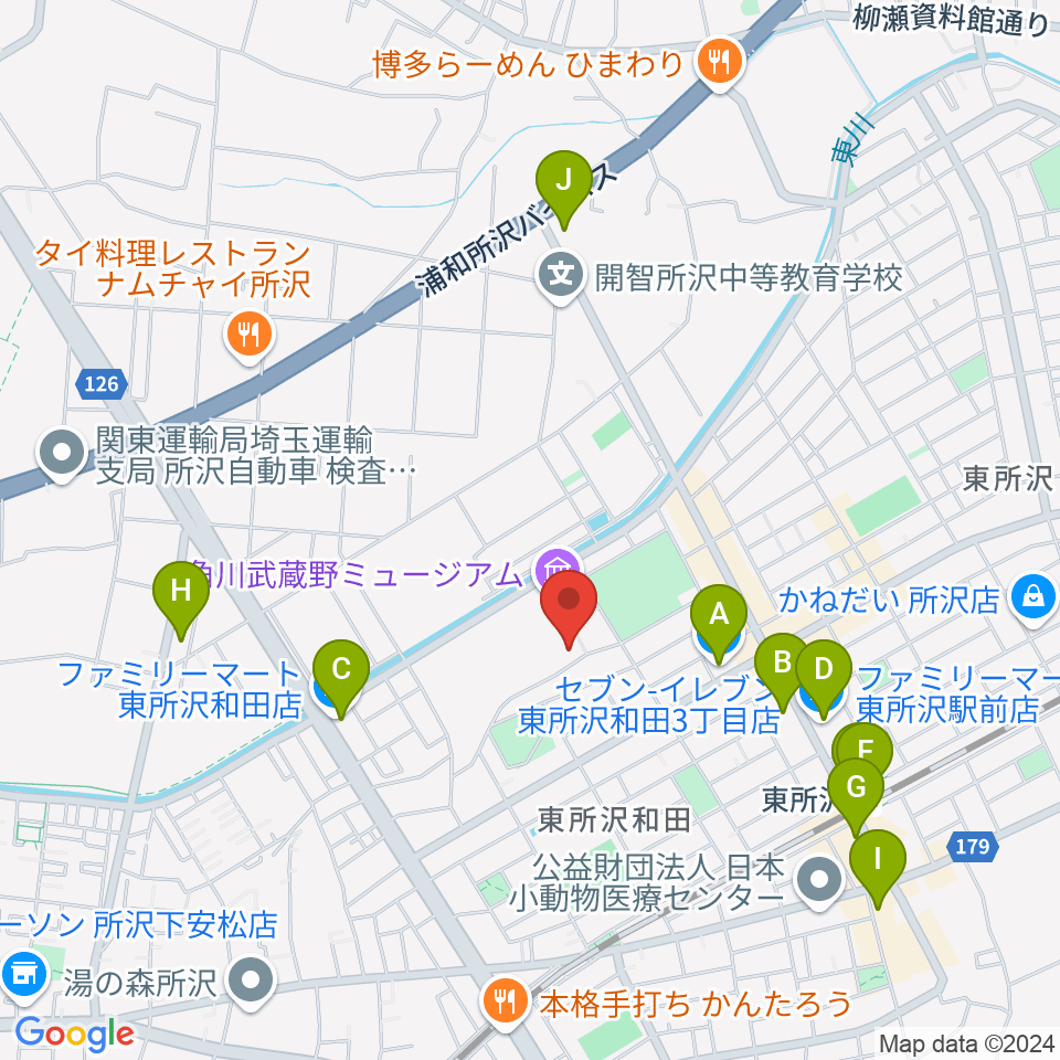 ところざわサクラタウン・ジャパンパビリオン周辺のコンビニエンスストア一覧地図