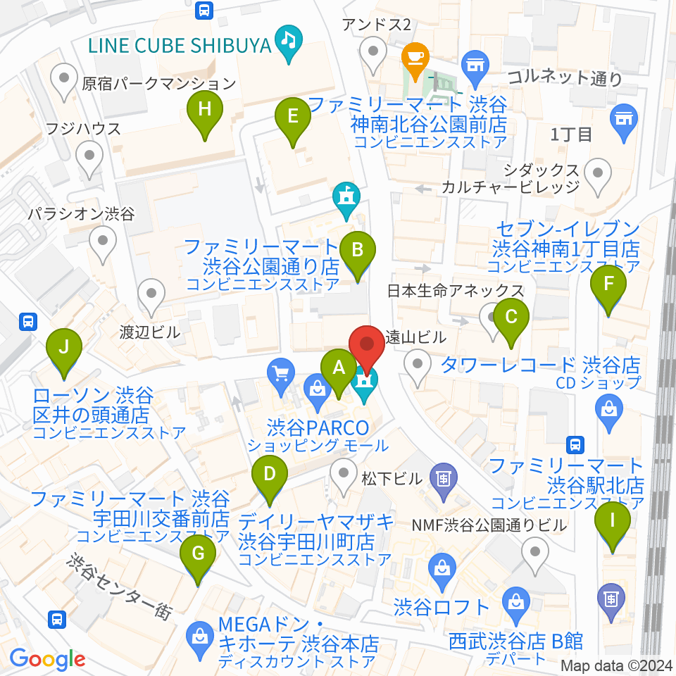 渋谷SUPER DOMMUNE周辺のコンビニエンスストア一覧地図