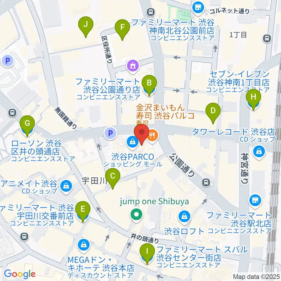 渋谷SUPER DOMMUNE周辺のコンビニエンスストア一覧地図