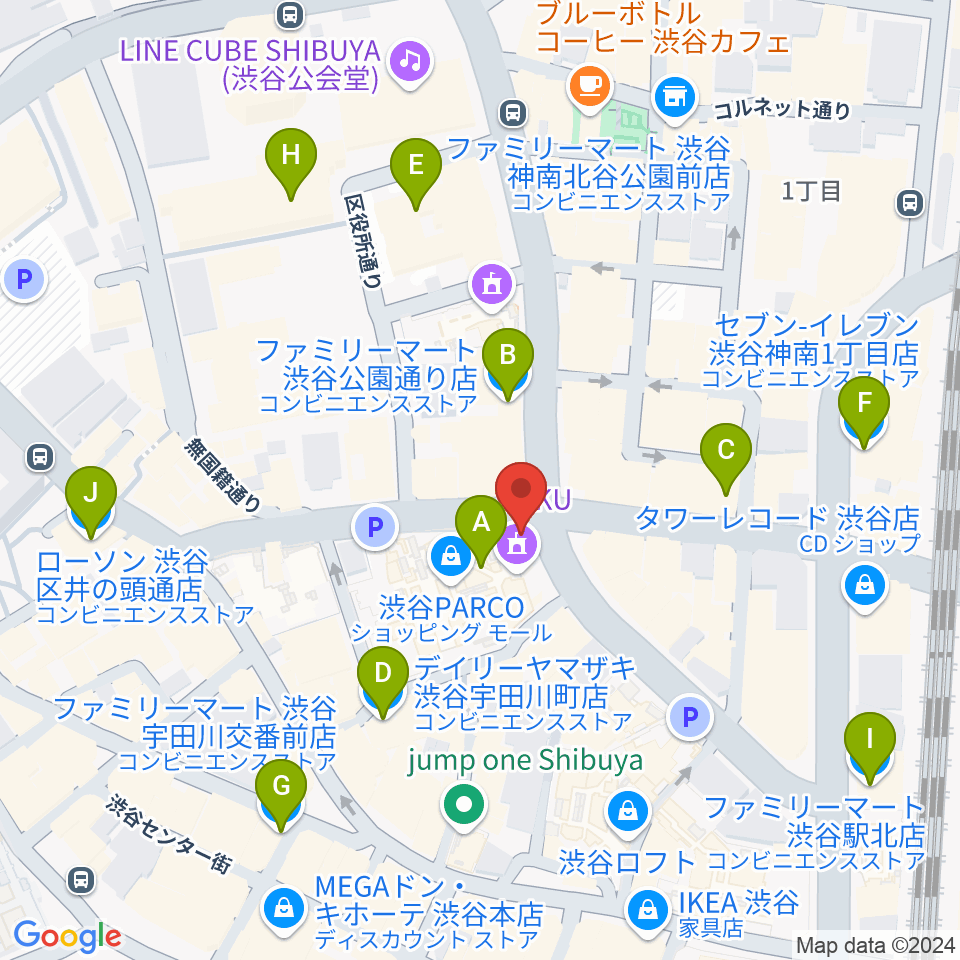 ユニオンレコード渋谷周辺のコンビニエンスストア一覧地図