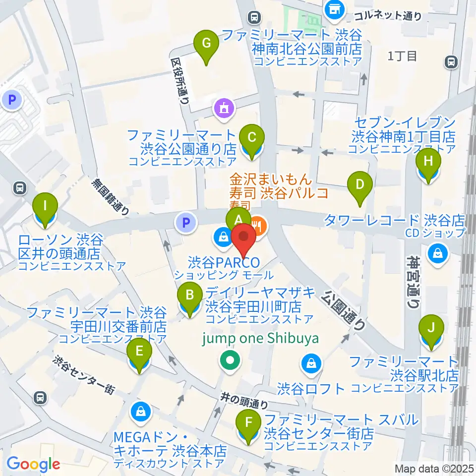 ユニオンレコード渋谷周辺のコンビニエンスストア一覧地図