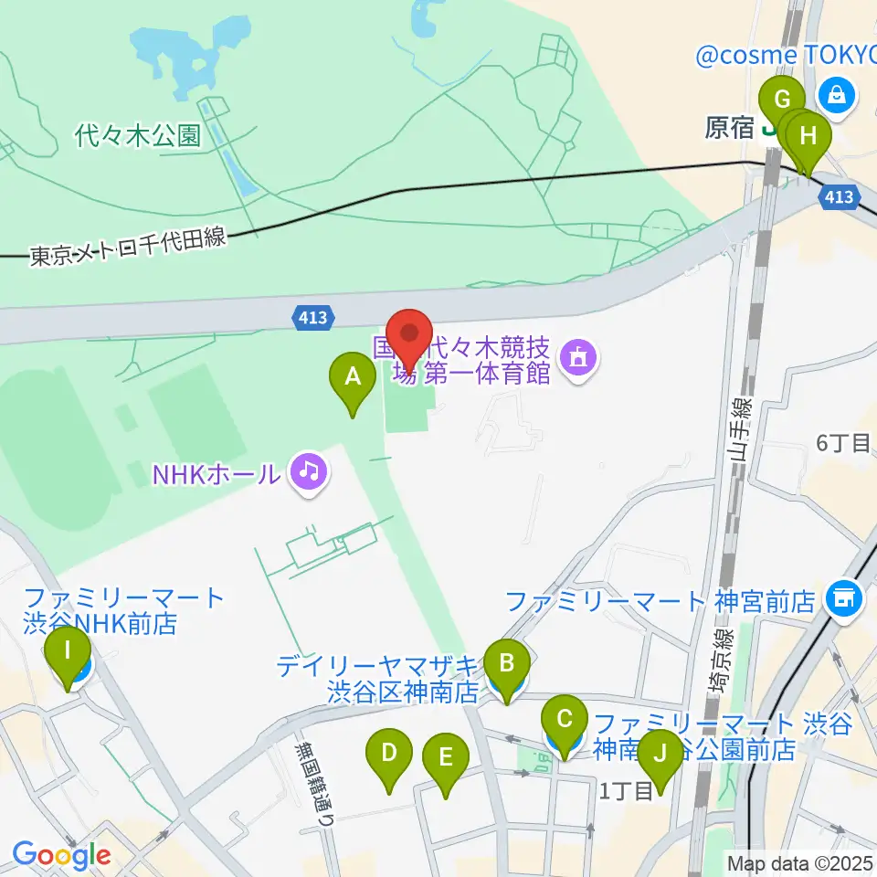 国立代々木競技場フットサルコート周辺のコンビニエンスストア一覧地図