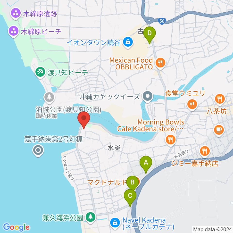 嘉手納町マルチメディアセンタースタジオ周辺のコンビニエンスストア一覧地図