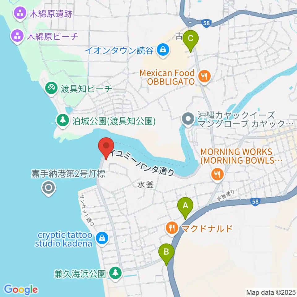 嘉手納町マルチメディアセンター周辺のコンビニエンスストア一覧地図