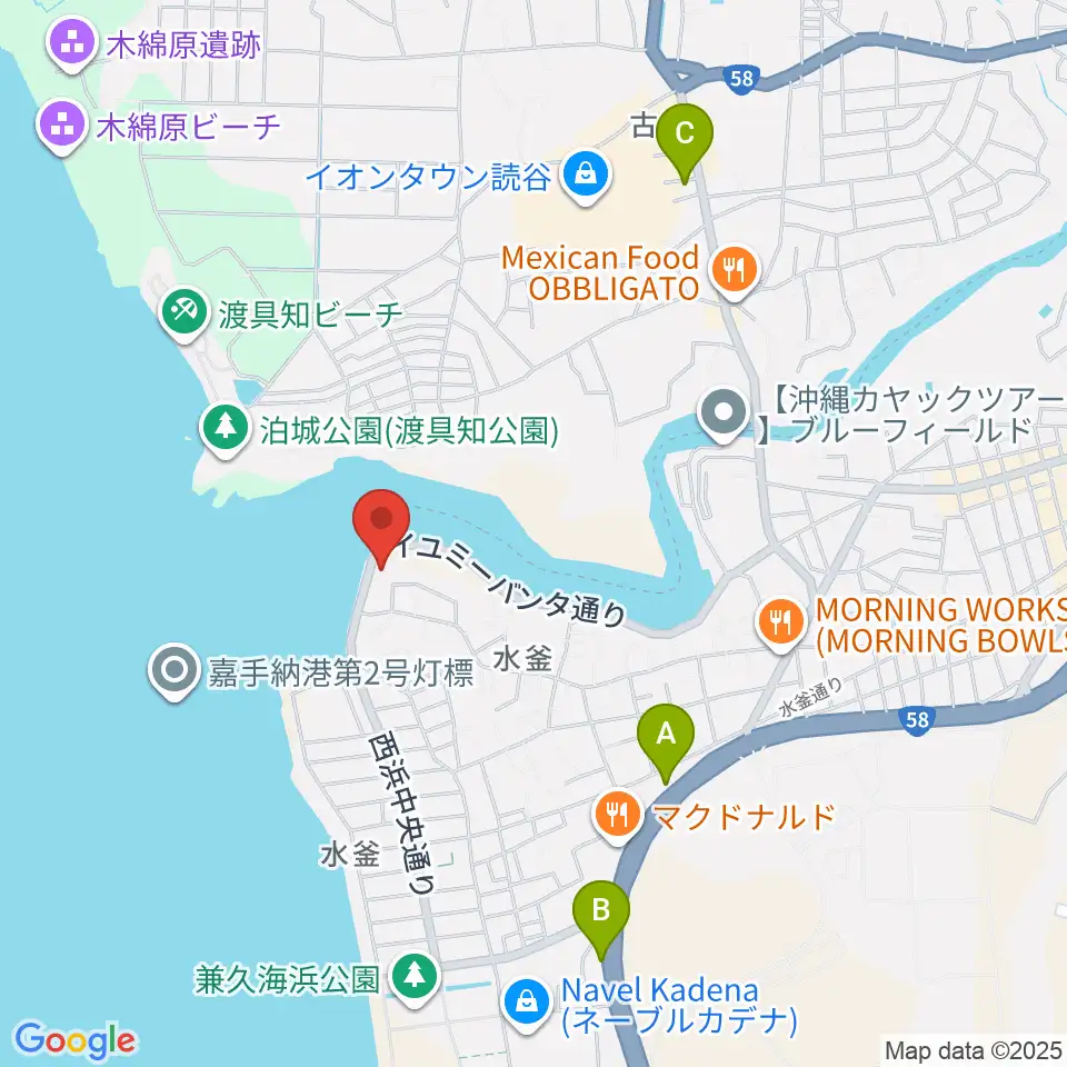 嘉手納町マルチメディアセンター周辺のコンビニエンスストア一覧地図