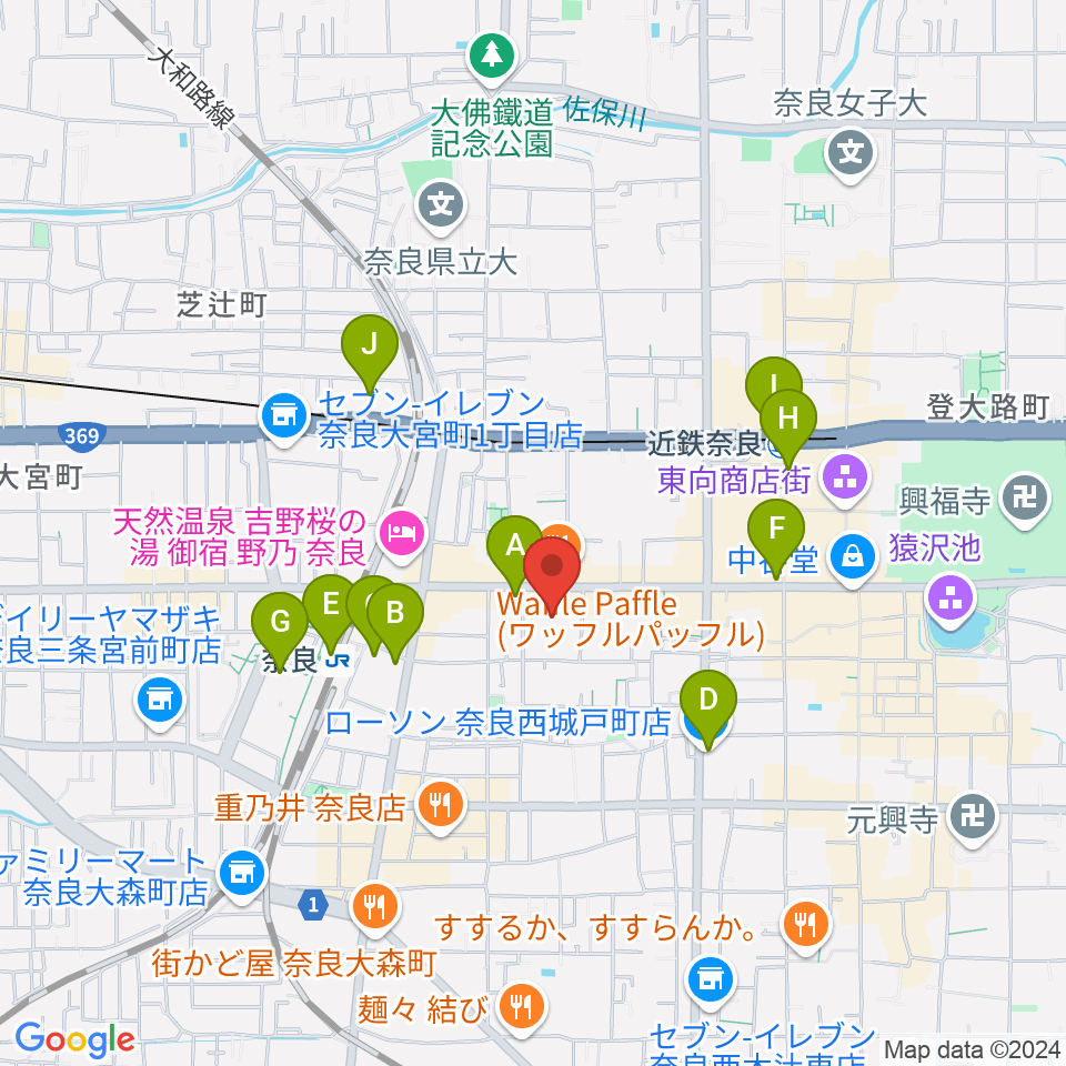 奈良EVANS CASTLE HALL 周辺のコンビニエンスストア一覧地図