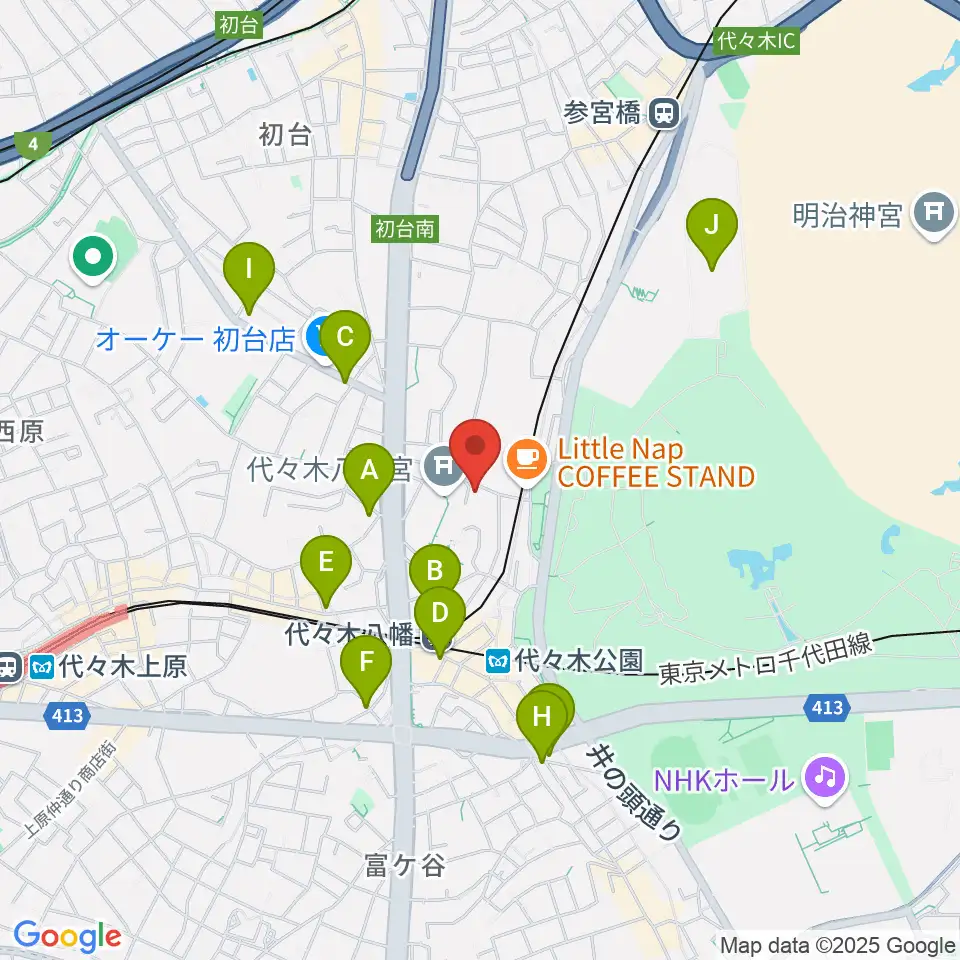 YCC 代々木八幡コミュニティセンター周辺のコンビニエンスストア一覧地図
