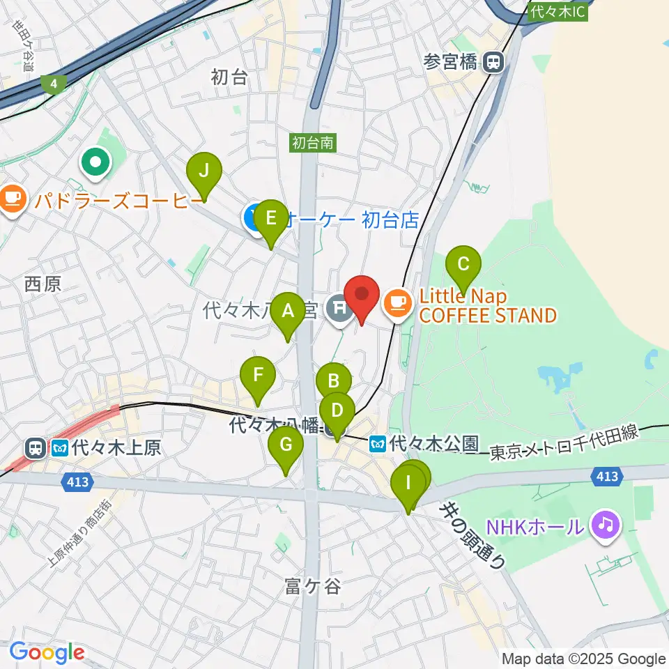 YCC 代々木八幡コミュニティセンター周辺のコンビニエンスストア一覧地図