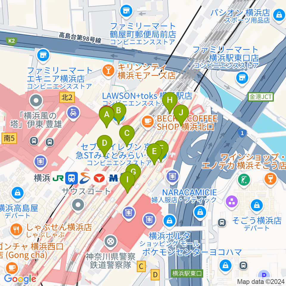 T・ジョイ横浜周辺のコンビニエンスストア一覧地図