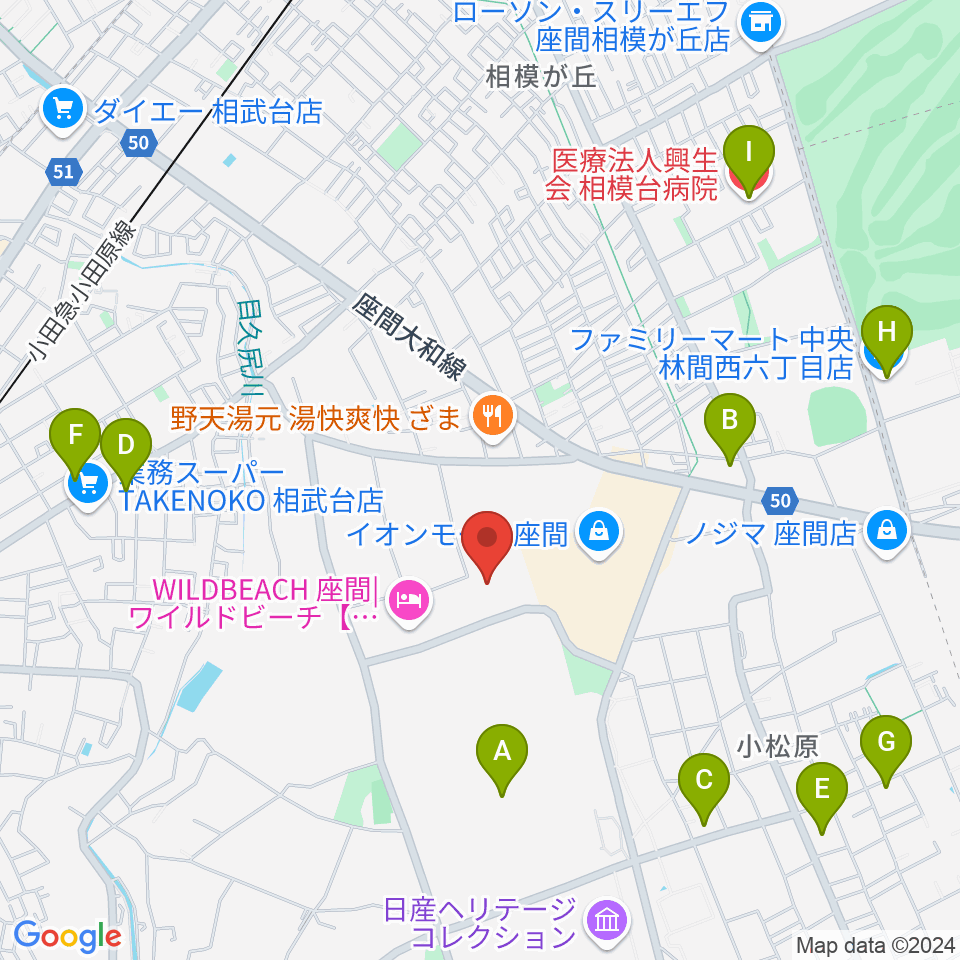 イオンシネマ座間周辺のコンビニエンスストア一覧地図