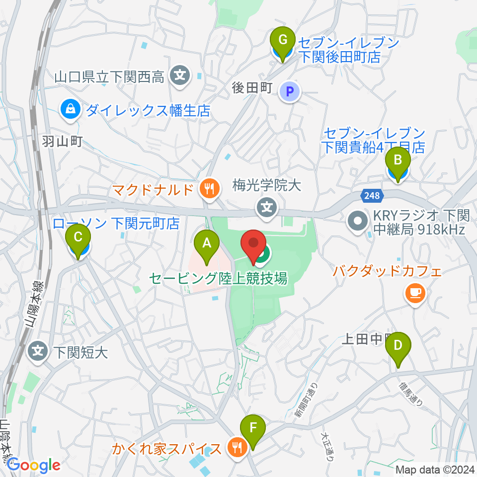 セービング陸上競技場周辺のコンビニエンスストア一覧地図