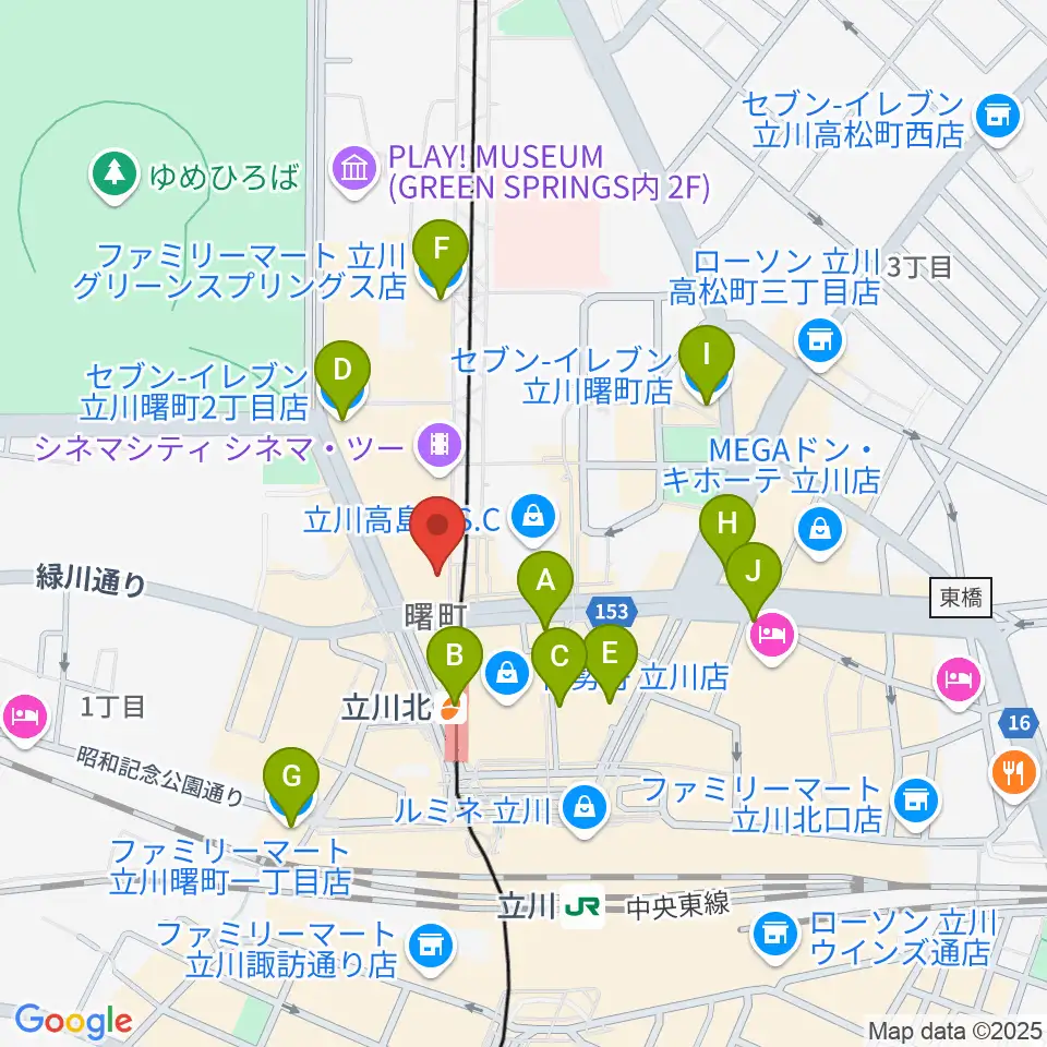 HMV立川周辺のコンビニエンスストア一覧地図