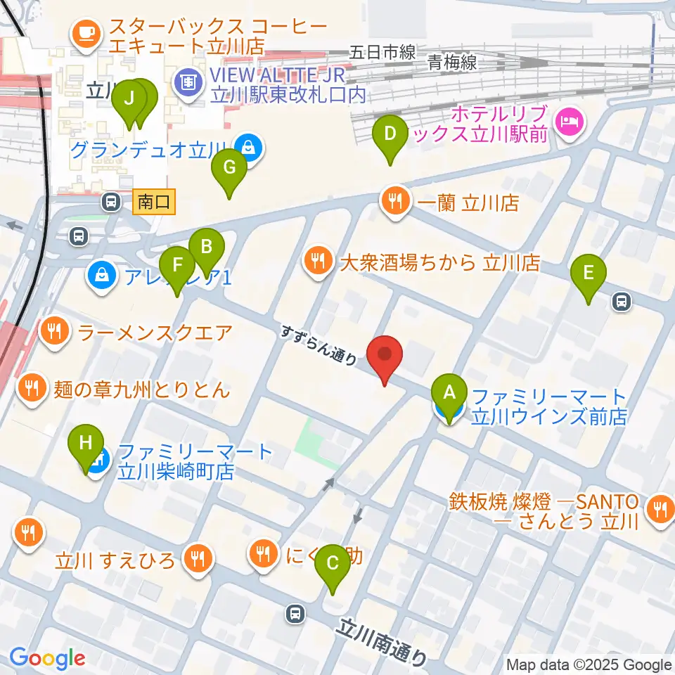 楽器奏庫 立川店周辺のコンビニエンスストア一覧地図