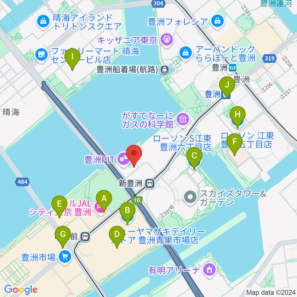 MIFA Football Park豊洲周辺のコンビニエンスストア一覧地図