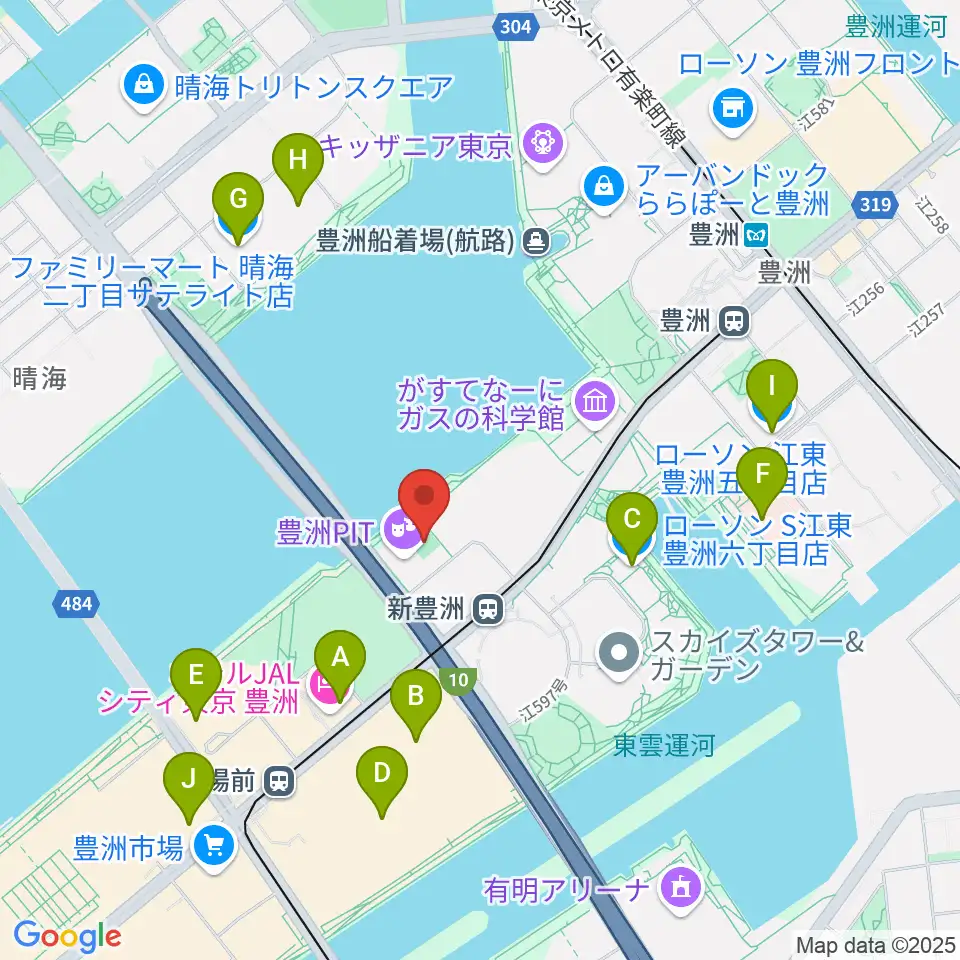 MIFA Football Park豊洲周辺のコンビニエンスストア一覧地図