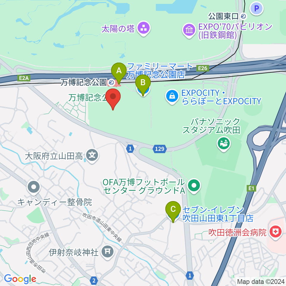 大阪万博記念公園アリーナ（仮） 周辺のコンビニエンスストア一覧地図