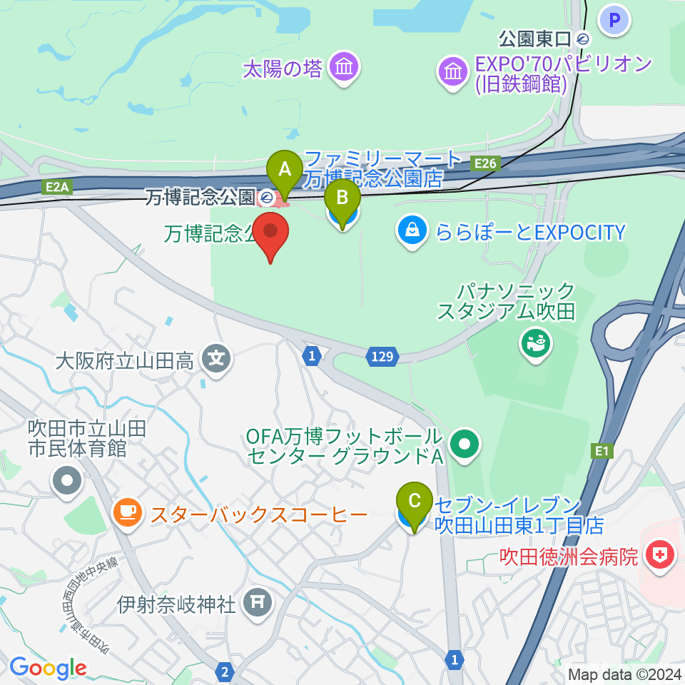 大阪万博記念公園アリーナ（仮） 周辺のコンビニエンスストア一覧地図