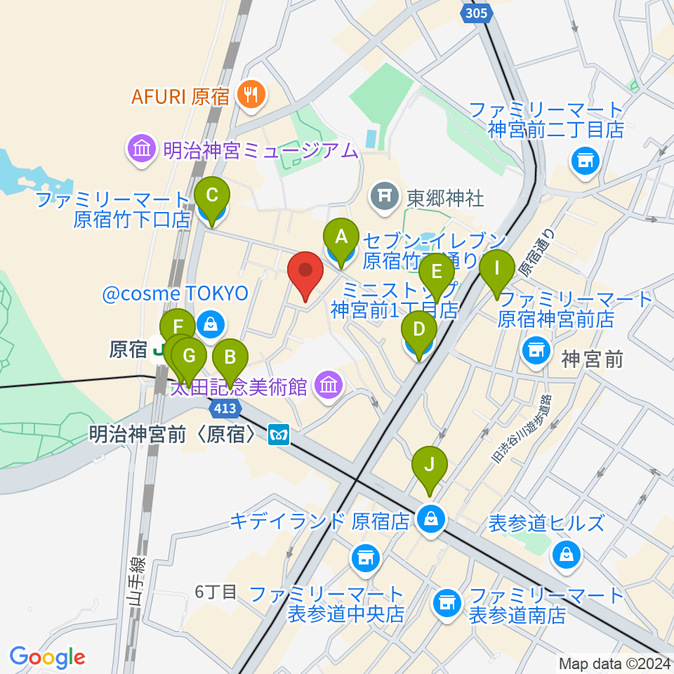 原宿RUIDE周辺のコンビニエンスストア一覧地図