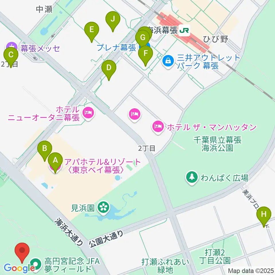 JFA夢フィールドAピッチ周辺のコンビニエンスストア一覧地図