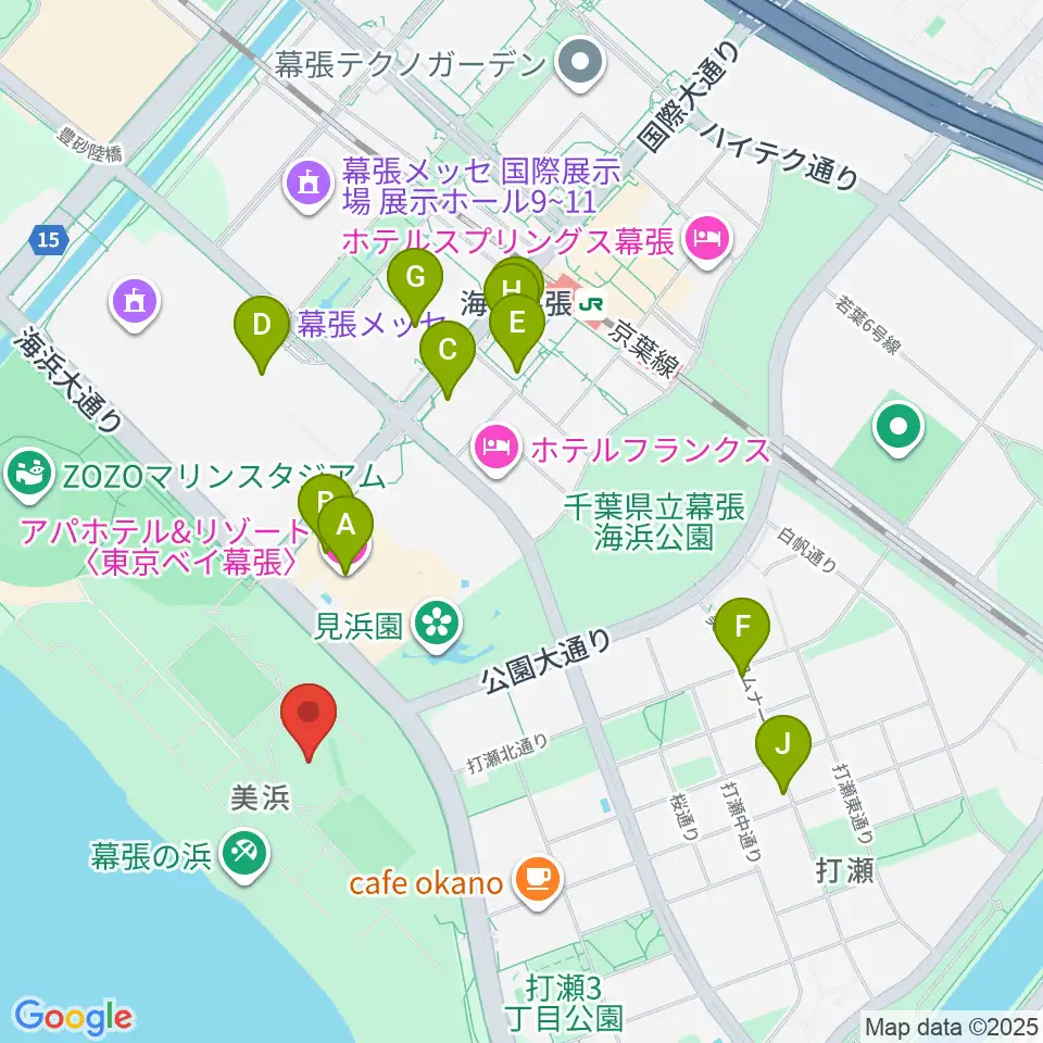 JFA夢フィールドAピッチ周辺のコンビニエンスストア一覧地図