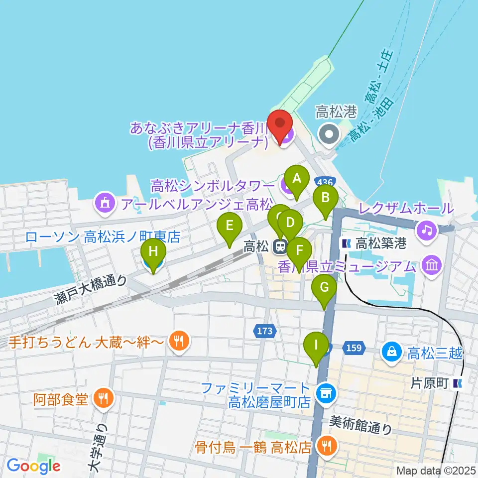あなぶきアリーナ香川周辺のコンビニエンスストア一覧地図