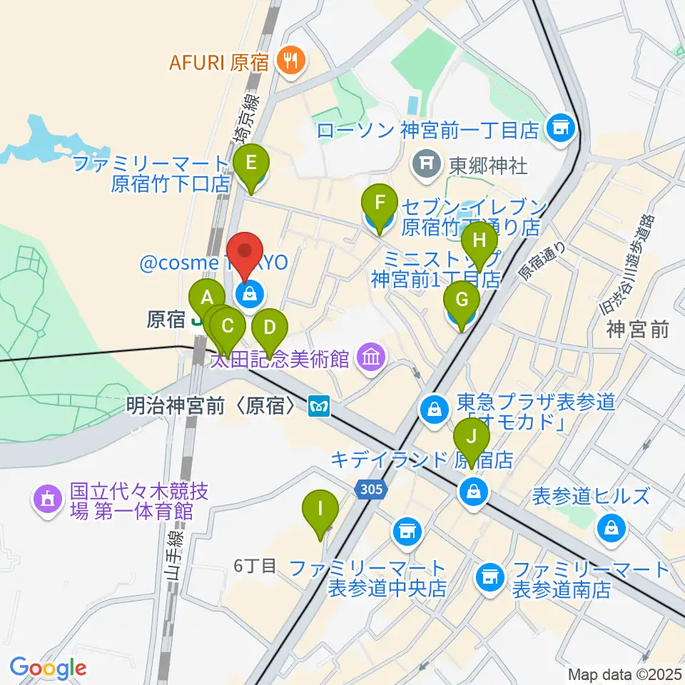 WITH HARAJUKU HALL周辺のコンビニエンスストア一覧地図