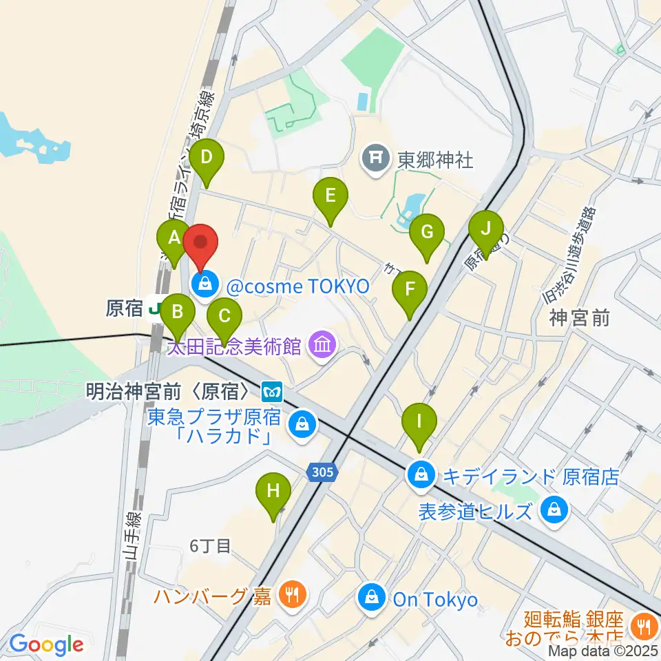 WITH HARAJUKU HALL周辺のコンビニエンスストア一覧地図