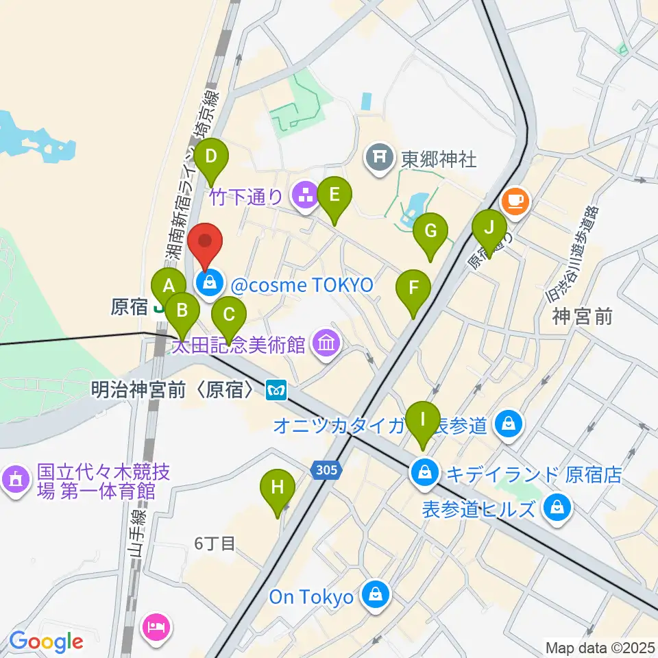 WITH HARAJUKU HALL周辺のコンビニエンスストア一覧地図