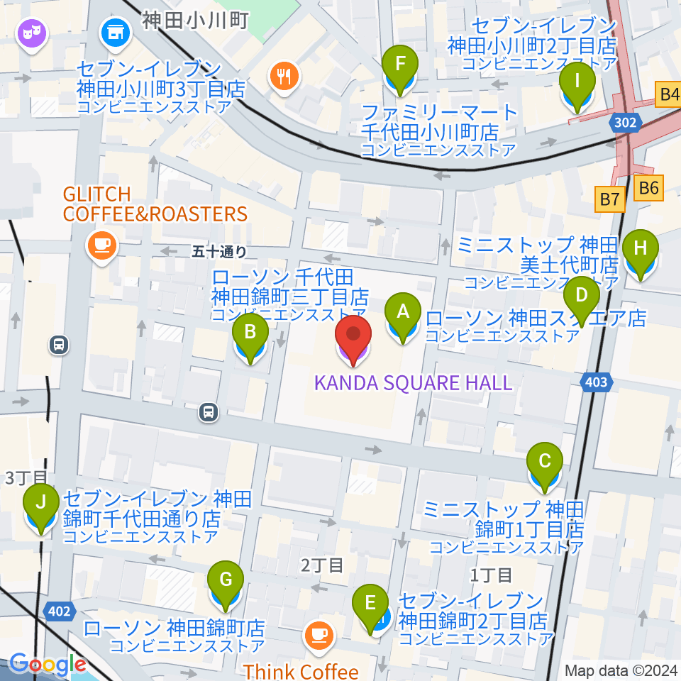 神田スクエアホール周辺のコンビニエンスストア一覧地図