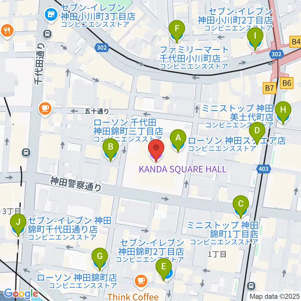神田スクエアホール周辺のコンビニエンスストア一覧地図