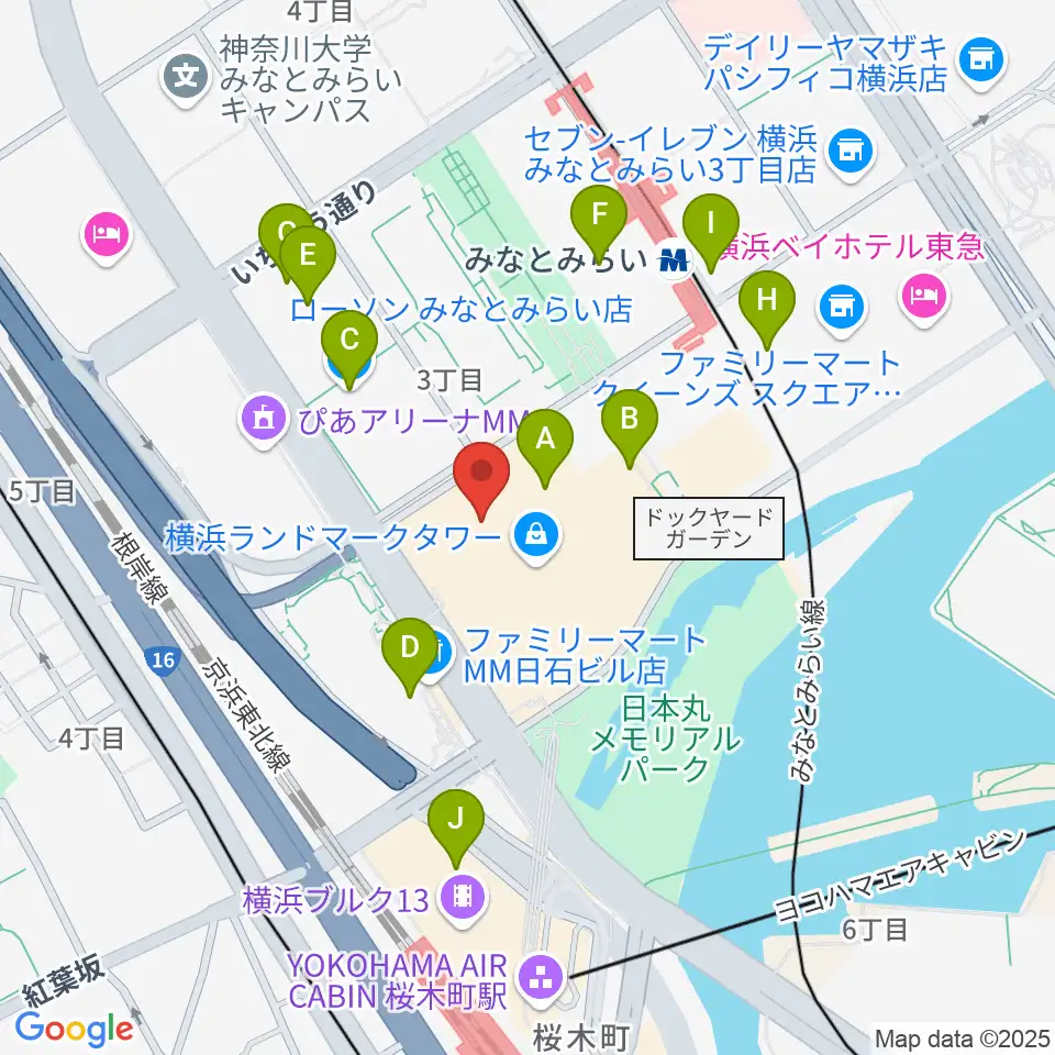 横浜ランドマークホール周辺のコンビニエンスストア一覧地図