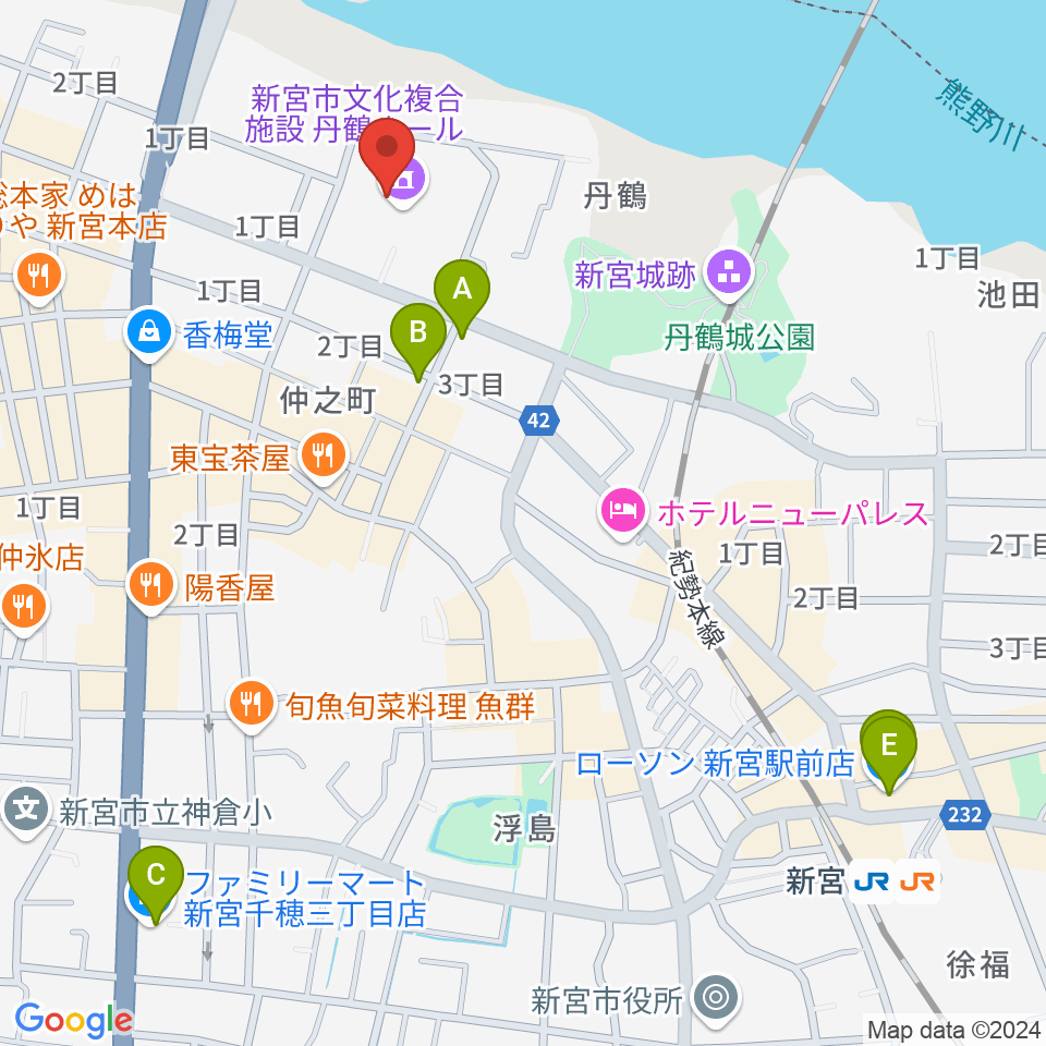 丹鶴ホール周辺のコンビニエンスストア一覧地図