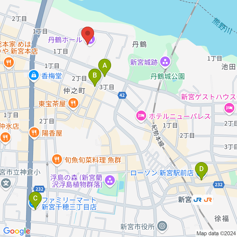 丹鶴ホール周辺のコンビニエンスストア一覧地図