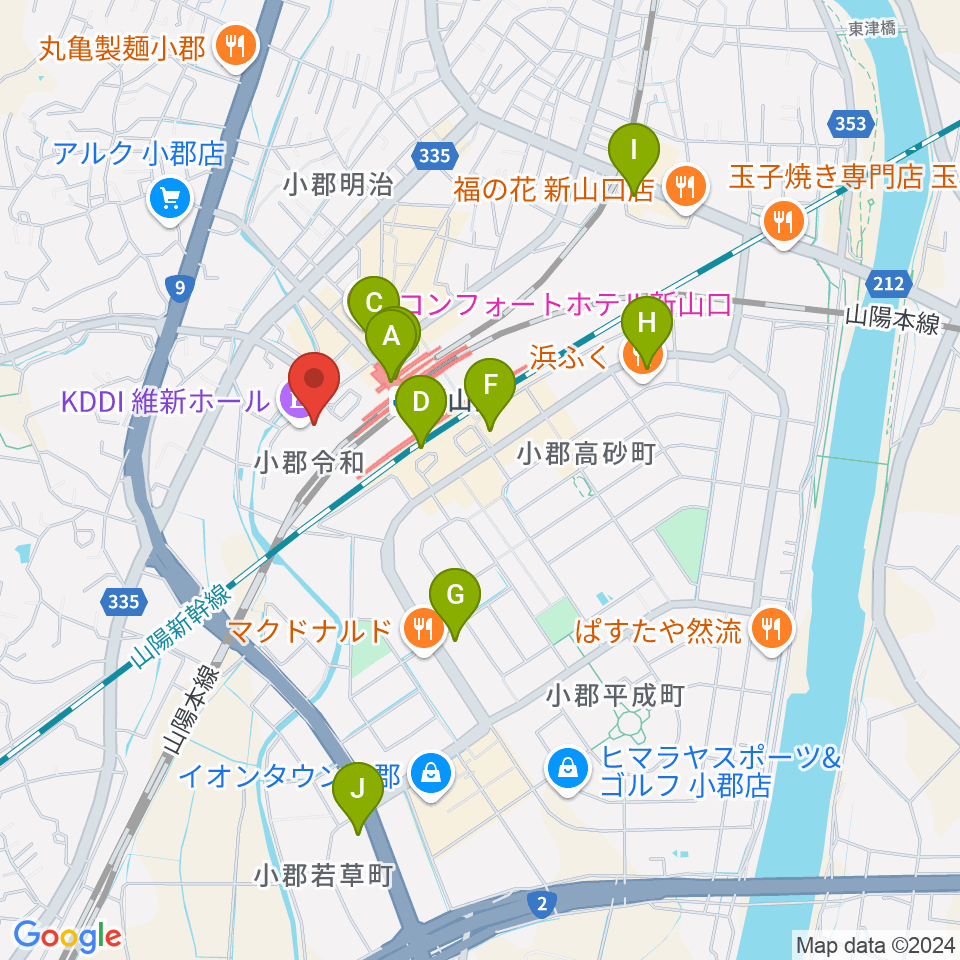 KDDI維新ホール周辺のコンビニエンスストア一覧地図