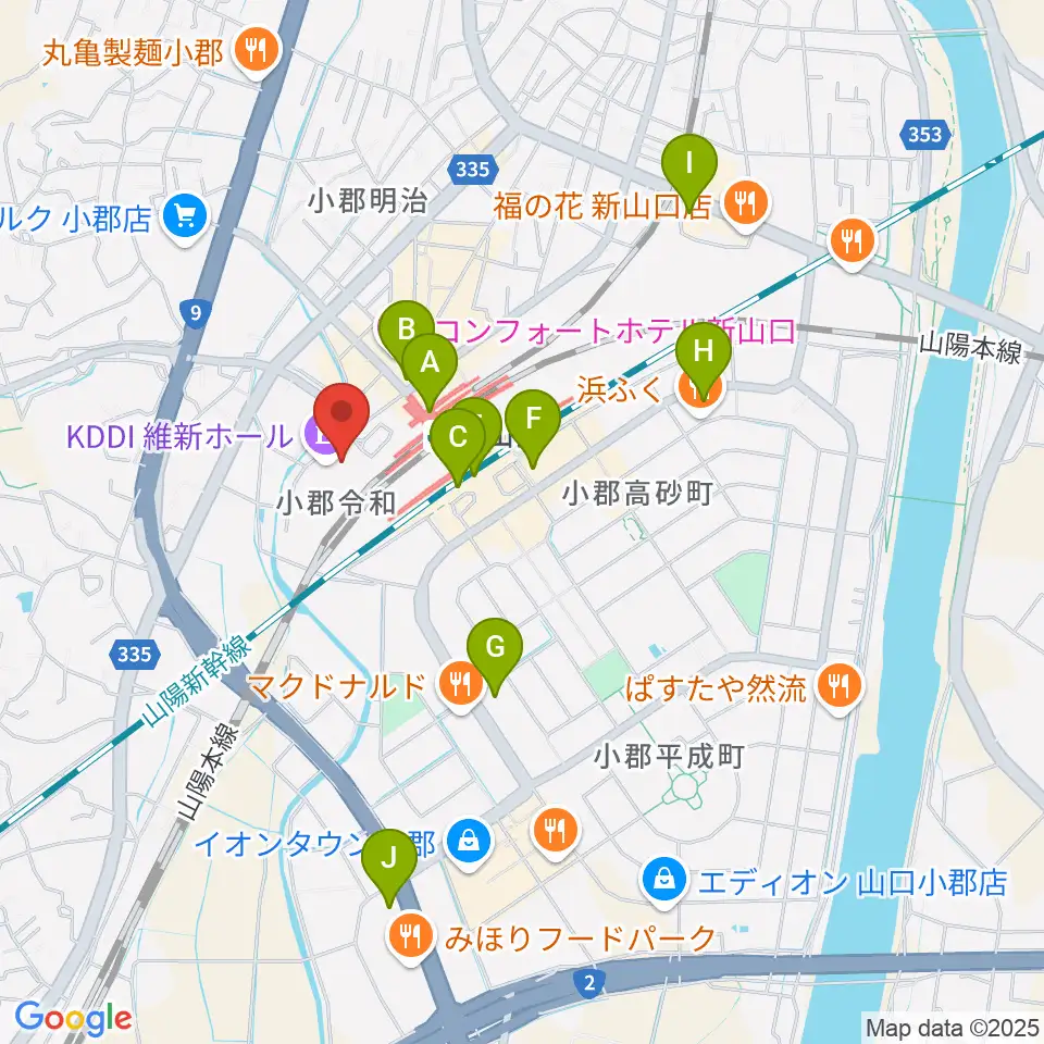 KDDI維新ホール周辺のコンビニエンスストア一覧地図