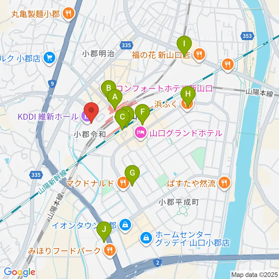 KDDI維新ホール周辺のコンビニエンスストア一覧地図