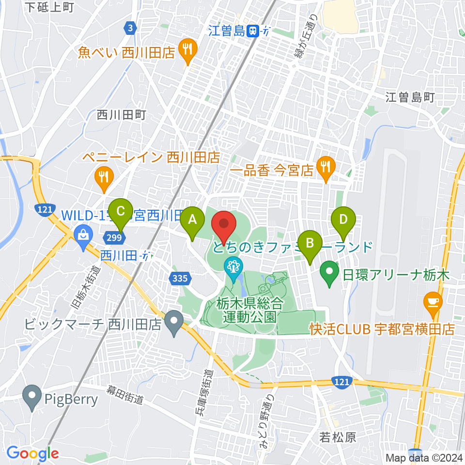 カンセキスタジアムとちぎ周辺のコンビニエンスストア一覧地図