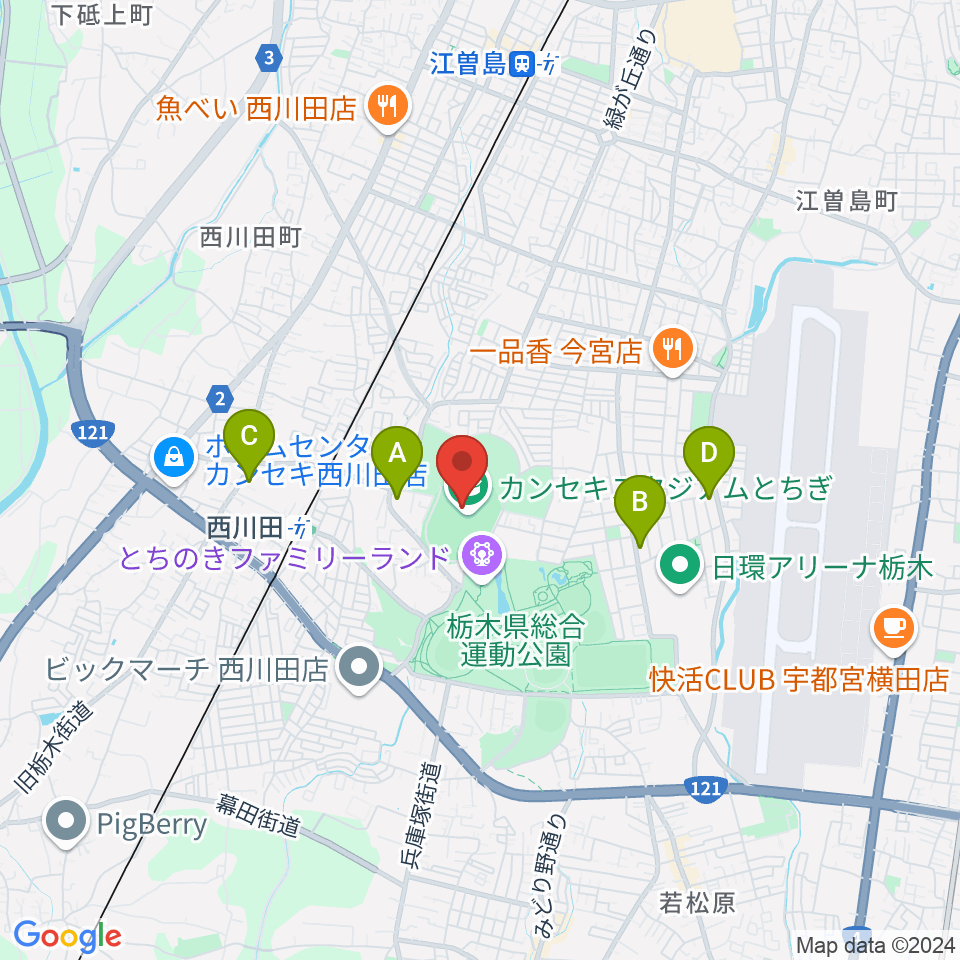 カンセキスタジアムとちぎ周辺のコンビニエンスストア一覧地図