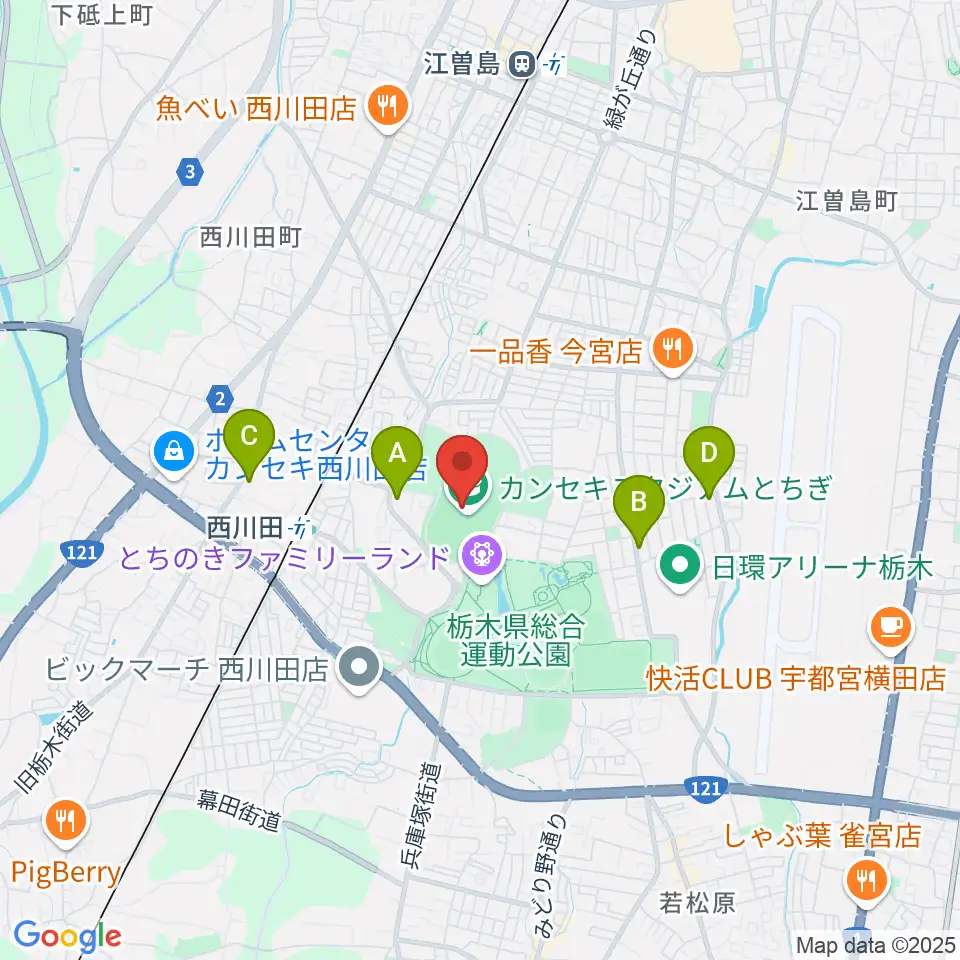 カンセキスタジアムとちぎ周辺のコンビニエンスストア一覧地図