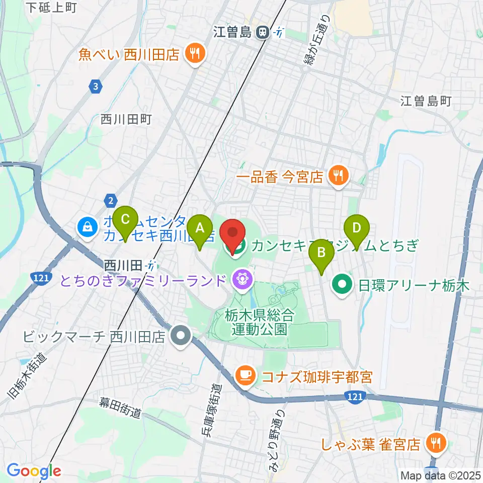 カンセキスタジアムとちぎ周辺のコンビニエンスストア一覧地図