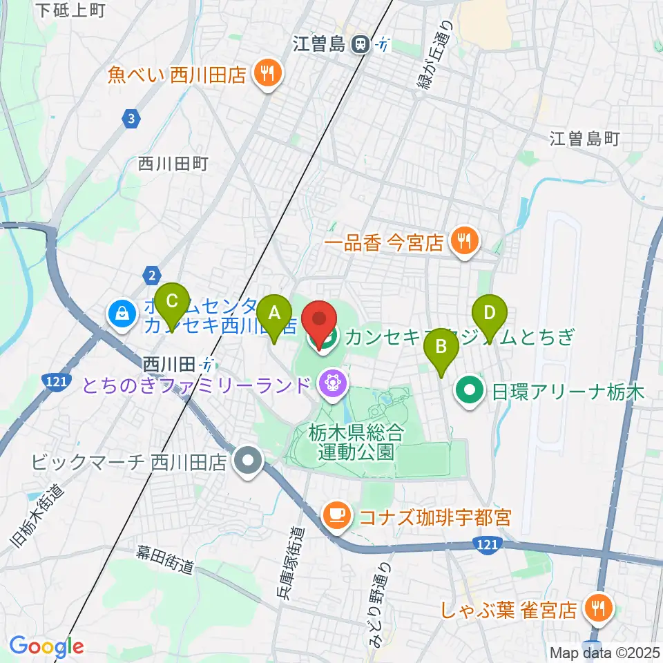 カンセキスタジアムとちぎ周辺のコンビニエンスストア一覧地図
