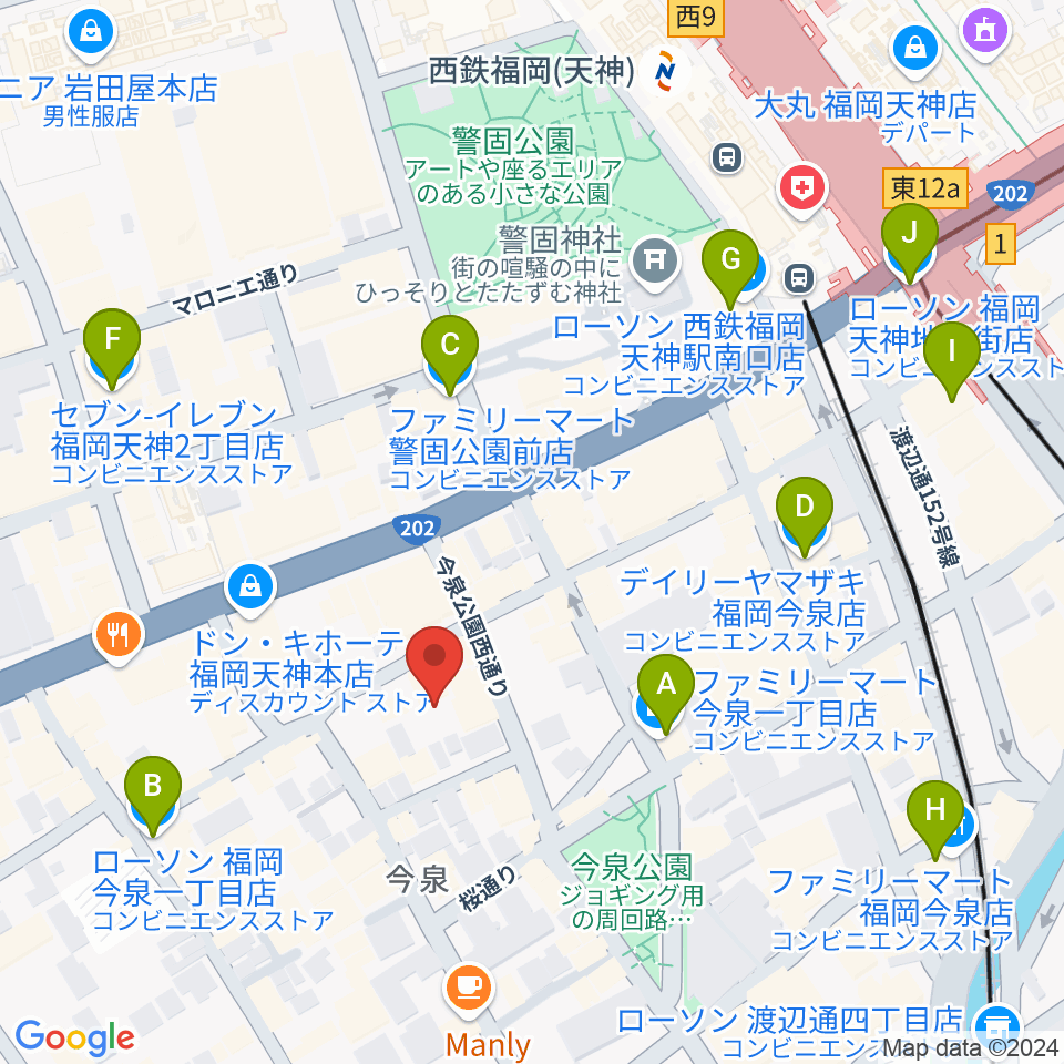 福岡evoL周辺のコンビニエンスストア一覧地図