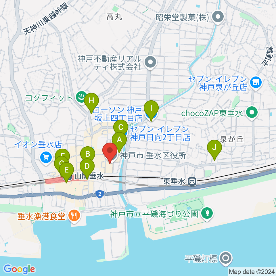 垂水区文化センター レバンテホール周辺のコンビニエンスストア一覧地図